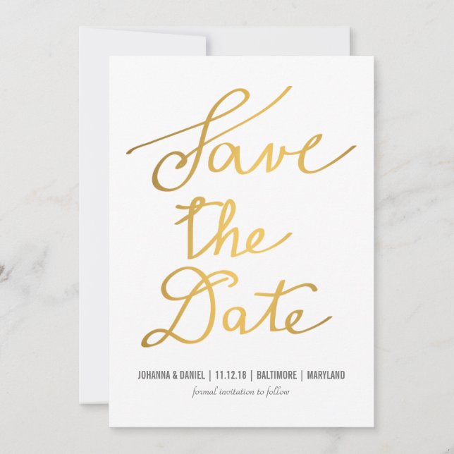 Modern Gold Calligraphy Wedding Save The Date (Front)