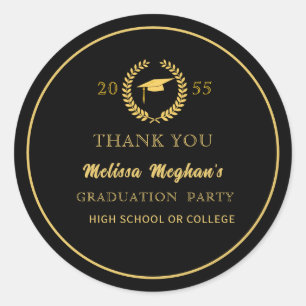 Modern Gold Cap Graduation Party Thank You  Classic Round Sticker