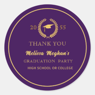 Modern Gold Cap Graduation Party Thank You Classic Round Sticker