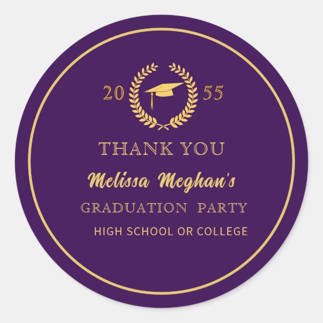 Modern Gold Cap Graduation Party Thank You  Classic Round Sticker (Front)