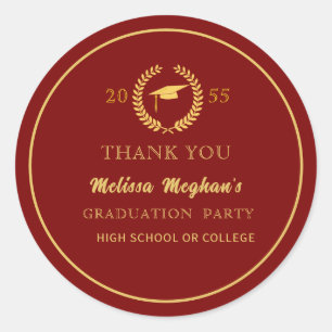 Modern Gold Cap Graduation Party Thank You Classic Round Sticker