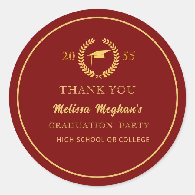 Modern Gold Cap Graduation Party Thank You  Classic Round Sticker (Front)