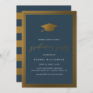 Modern Gold Cap & Navy Graduation Party Invitation