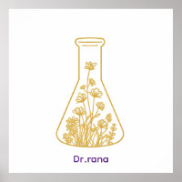 Modern Gold Chemistry Flask Floral Art - Custom Na