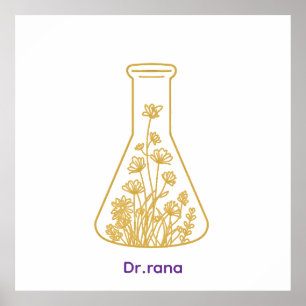 Modern Gold Chemistry Flask Floral Art - Custom Na Poster