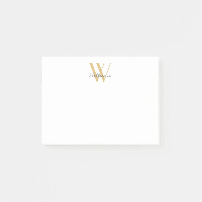 Modern Gold Chic Monogram Name Script Simple Post-it Notes (Front)