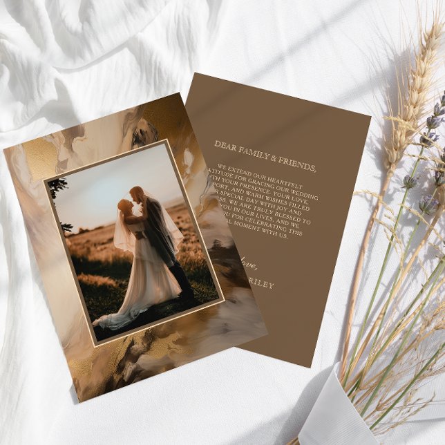 Modern Gold Chocolate Artistic Photo Wedding Thank You Card (Creator Uploaded)