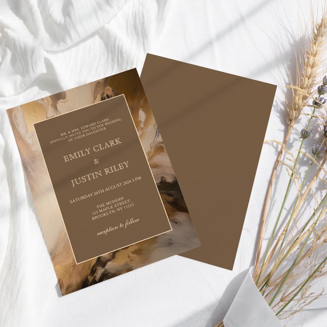 Modern Gold Chocolate Artistic Watercolor Wedding Invitation (Creator Uploaded)