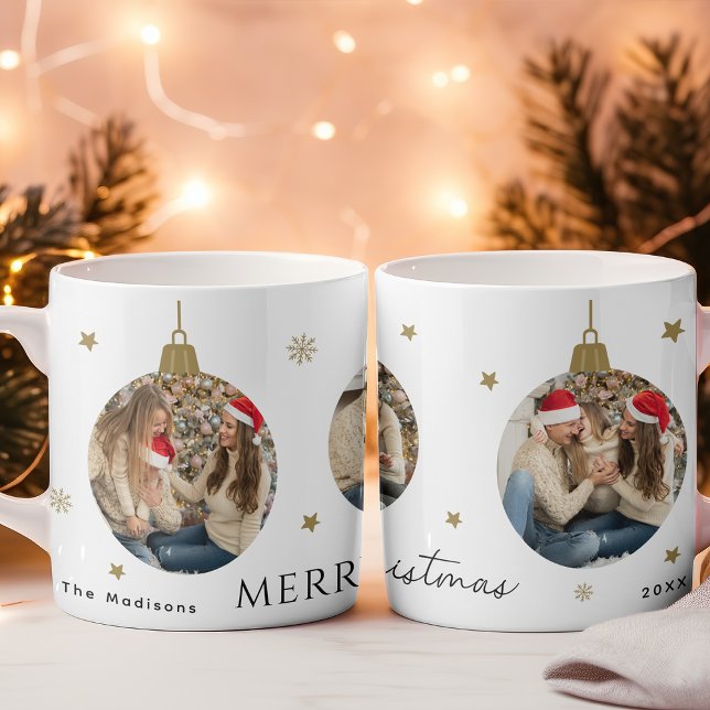 Modern Gold Christmas Ornament Photo Collage Coffee Mug (Creator Uploaded)