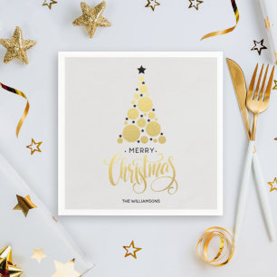Modern Gold Christmas Tree Holiday Napkins