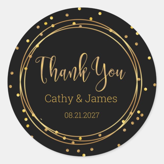 Modern Gold circle and confetti Thank You Classic Round Sticker (Front)