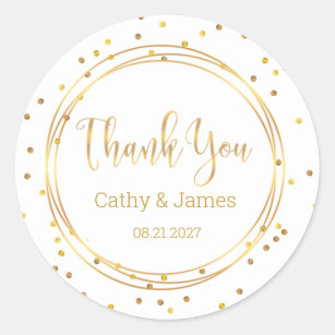 Modern Gold circle and confetti Thank You Classic Round Sticker