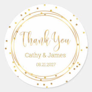 Modern Gold circle and confetti Thank You Classic Round Sticker