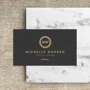 Modern Gold Circle Monogram Initials on Dark Grey Business Card