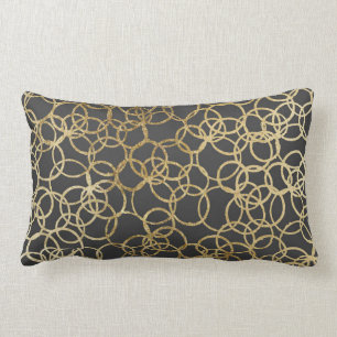 Modern Gold Circles on Charcoal Black Lumbar Cushion