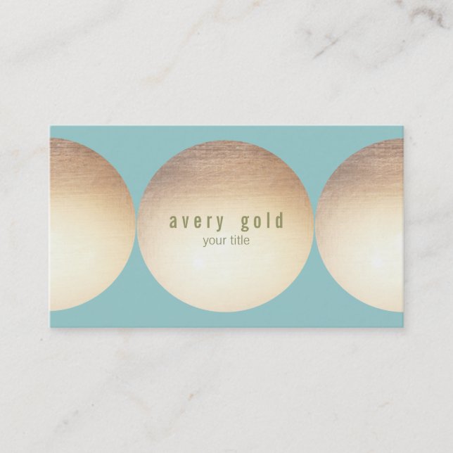Modern Gold Circles Turquoise Blue Salon Business Card (Front)