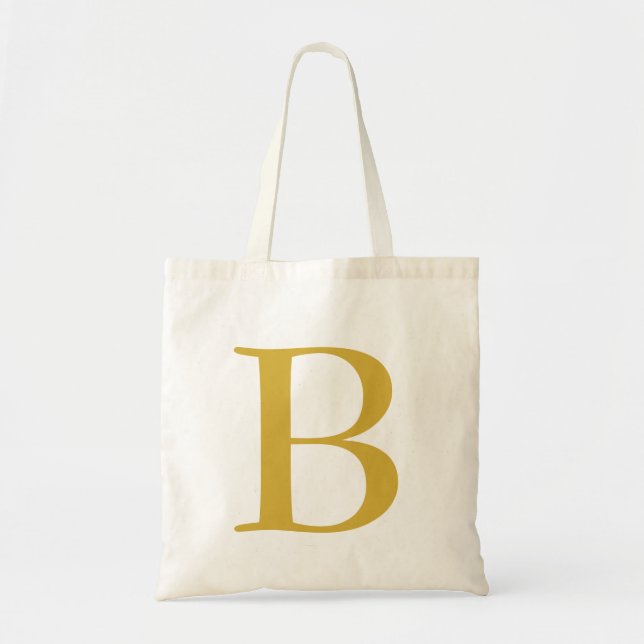 Modern Gold Colour Monogram Add Name Initial Tote Bag (Front)