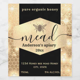Modern gold comb mead honey bee wine label