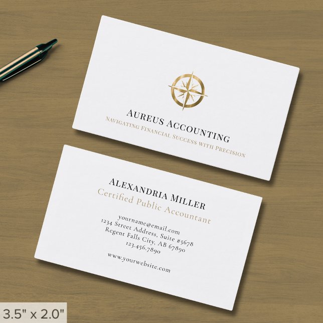 Modern Gold Compass Business Cards for Accountants (Creator Uploaded)