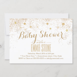 Modern Gold Confetti Dots Baby Shower Invitation