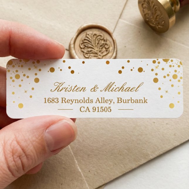 Modern Gold Confetti Dots | Stylish Elegant Return Address Label (Creator Uploaded)