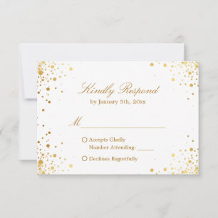 Modern Gold Confetti Dots Wedding RSVP Reply Card