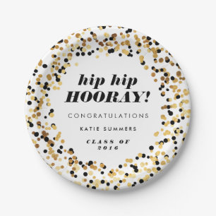 Modern Gold Confetti Graduation Party Plates