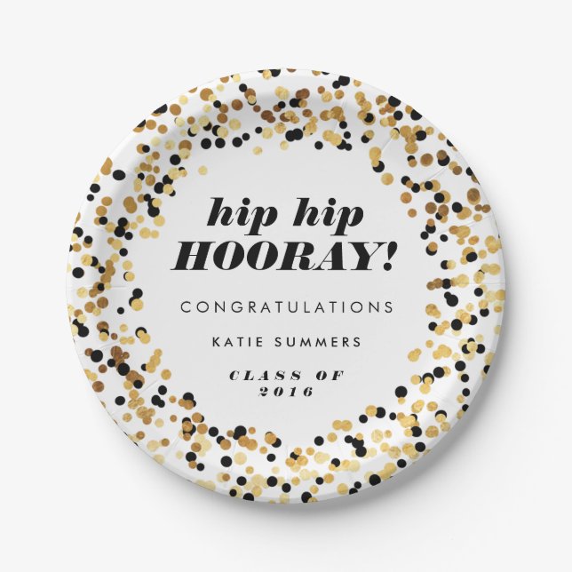 Modern Gold Confetti Graduation Party Plates (Front)