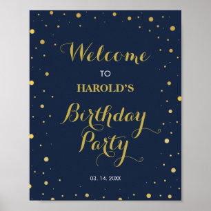 Modern Gold Confetti Navy 50th Birthday Welcome Poster