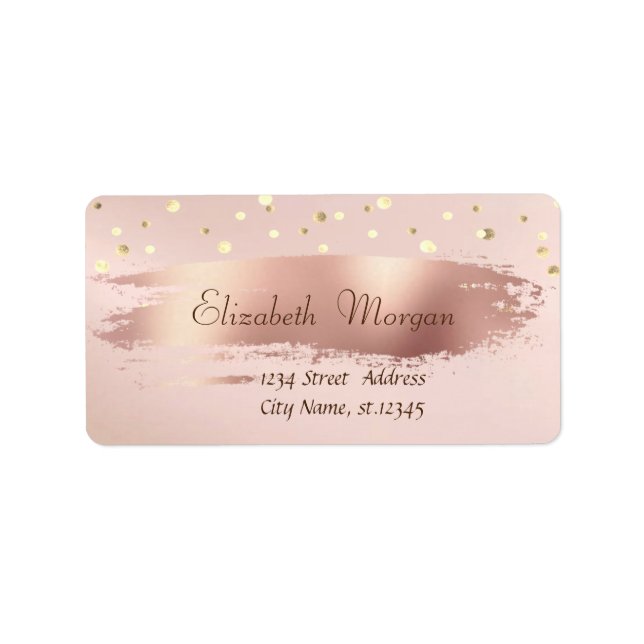 Modern  Gold Confetti, Rose Gold Brush Stroke Label (Front)