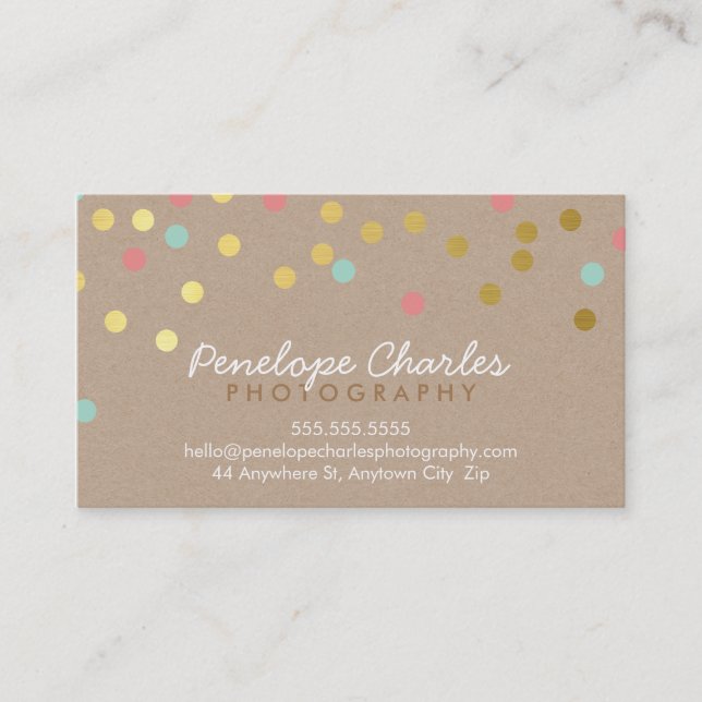 MODERN gold confetti spot pattern mint coral kraft Business Card (Front)