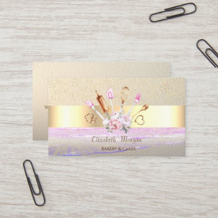 Modern Gold Confetti,Stripe,Bakery Tools Business Card
