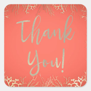 Modern Gold Coral Orange Elegant Beach Wedding Square Sticker