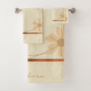 Modern Gold Cream Abstract Floral Bath Towel Set