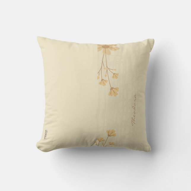 Modern Gold Cream Abstract Floral Cushion (Front)