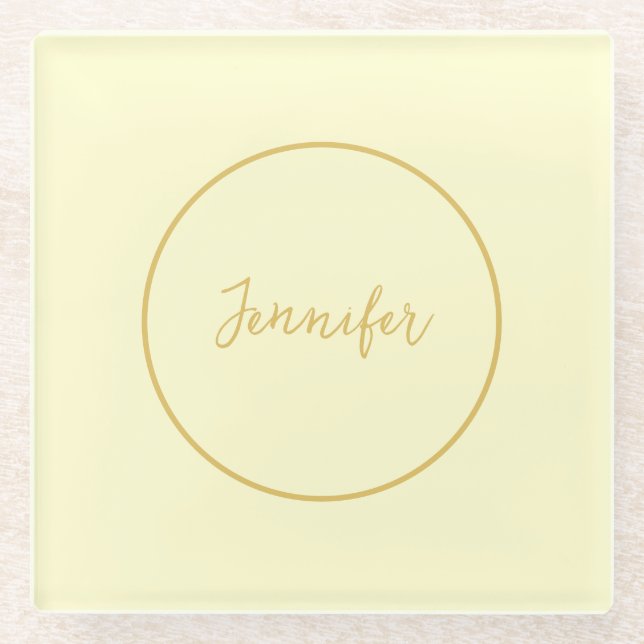 Modern Gold & Cream Colour Calligraphy Plain Uniqu Glass Coaster (Front)