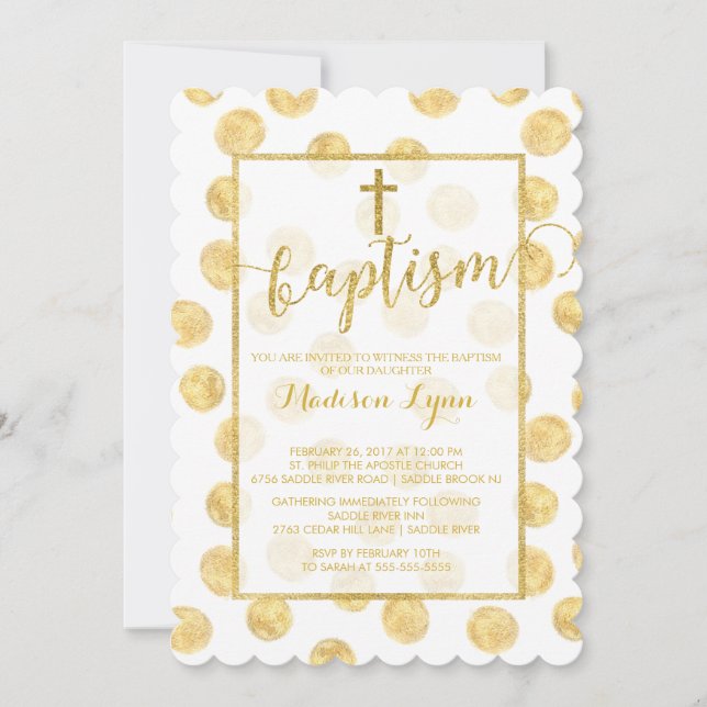 Modern Gold Cross Baptism Christening Invitation (Front)