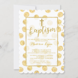 Modern Gold Cross Baptism Christening Invitation