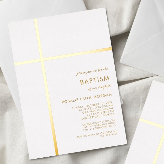 Modern Gold Cross Baptism Christening Invitation (Creator Uploaded)