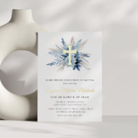 modern gold cross blue floral baptism
