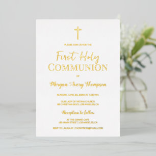 Modern Gold Cross White first holy communion