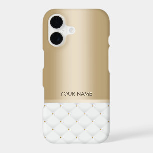 Modern Gold Custom Name Luxury White Quilted