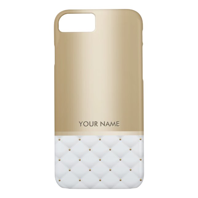Modern Gold Custom Name Luxury White Quilted Case-Mate iPhone Case (Back)