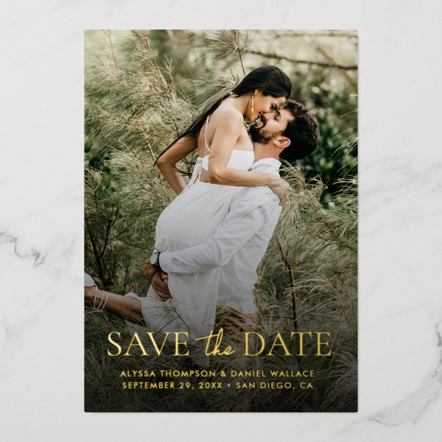 Modern Gold Custom Photo Wedding Save the Date (Front)