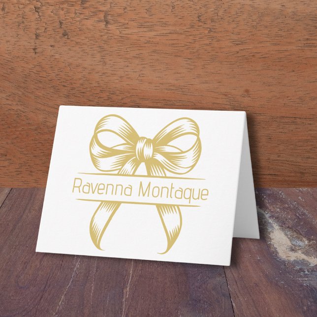 Modern Gold Decorative Bow Elegant Name Wedding Note Card (Creator Uploaded)
