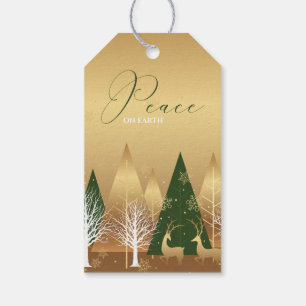 Modern Gold Deer Forest Green Gift Tags