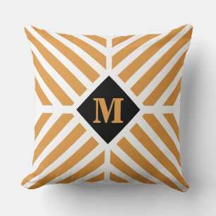 Modern Gold Diagonal Stripes Monogram Cushion
