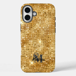 Modern Gold Diamond Studded Pattern Monogram  iPhone 16 Plus Case