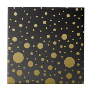 Modern Gold Dots on Black Background Tile