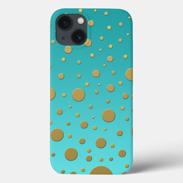Modern Gold Dots on Turquoise Pattern Case-Mate iPhone Case (Back)
